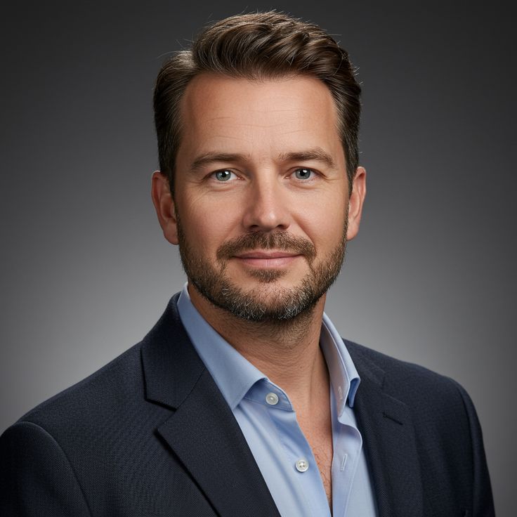 male professional headshot northern european in a blazer with open collar shirt premium portr
